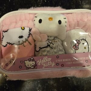 Hello Kitty Pink White Gray Cozy Sock & Headband Gift Set